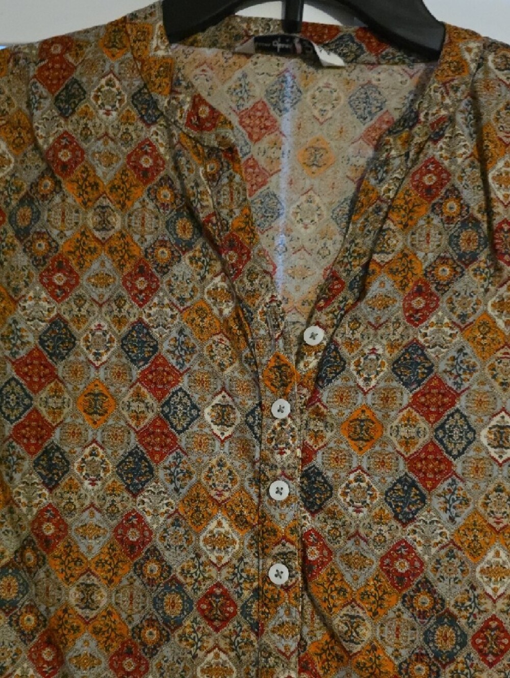 Patterned Boho Button-Front Tunic Top - Multi Color - Picture 2 of 5